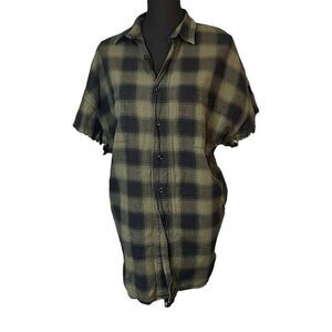 Zara 1975 Green and Black Cutoff Flannel Shirt